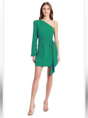 Amanda Uprichard Aubrianna One-Shoulder Emerald Green Mini Dress NWT $239
